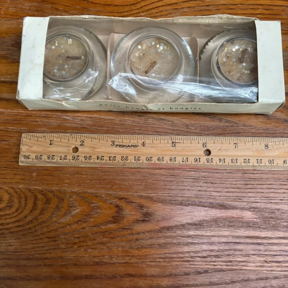 Pier 1 Tea Light Candle Holder Set 3 Vanilla Glitter New in Box